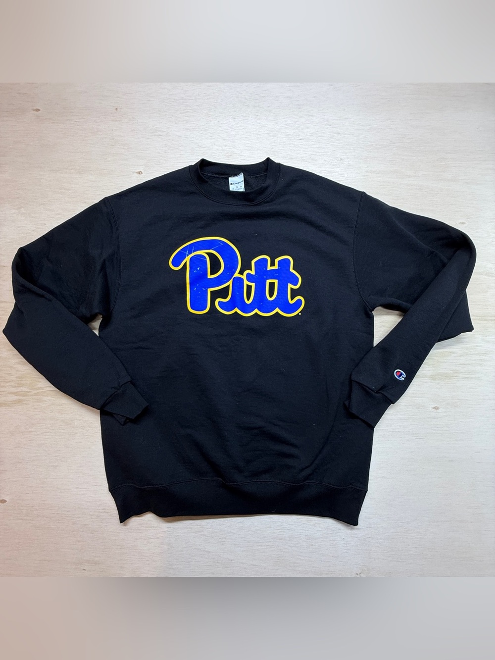 Pitt Panthers Sweatshirt Mens Large NCAA Champion Crewneck Pullover Black